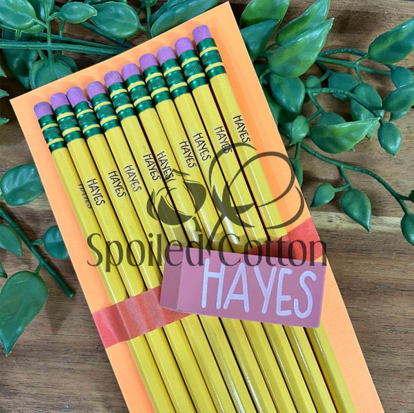 Personalized Pencils, Erasers, and Pencil Bag