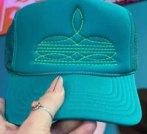 Western Boot Stitch Embroidered Foam Hat - JADE FOAM