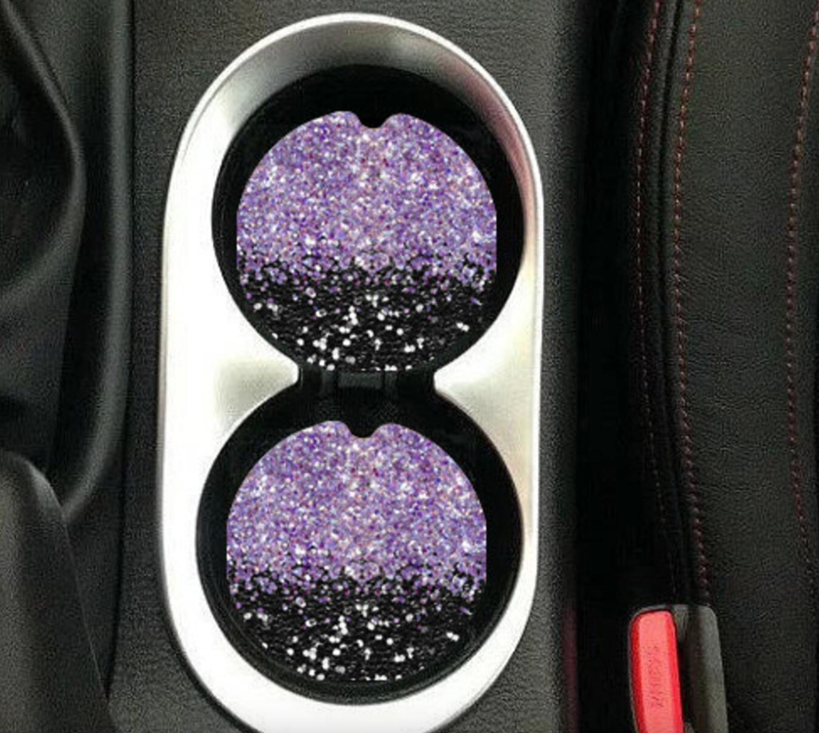 Black & Purple Glitter Sandstone Car Coasters