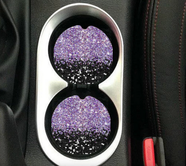 Black & Purple Glitter Sandstone Car Coasters