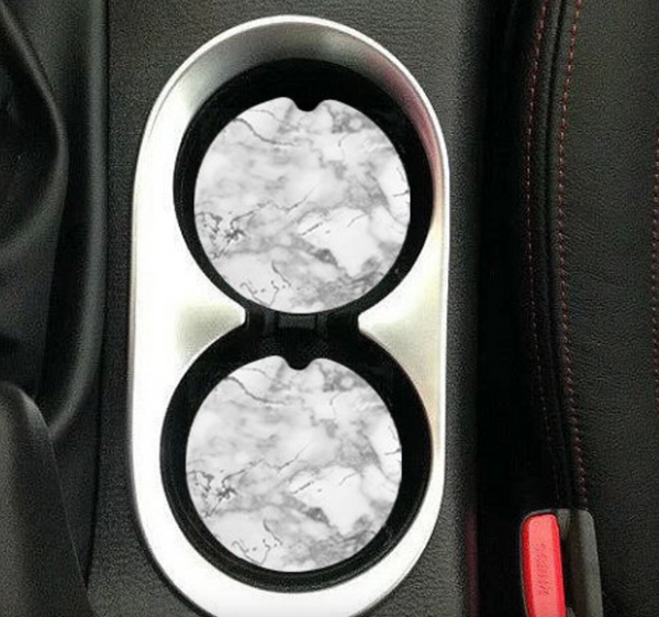 Black & Silver Marble Sandstone Car Coasters