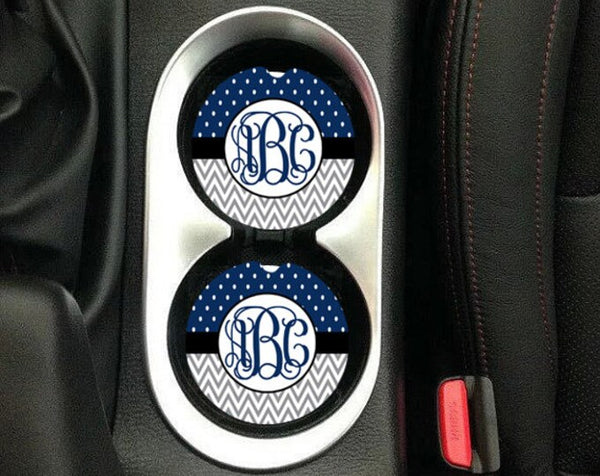 Blue & Silver Monogram Sandstone Car Coasters