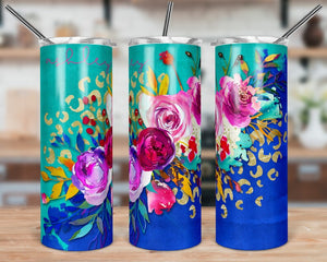 Blue and Teal Floral Skinny Tumbler