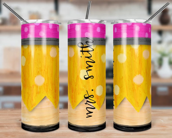 Polka Dot Teacher Pencil Skinny Tumbler