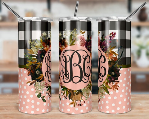 Fall Floral Buffalo Plaid Skinny Tumbler