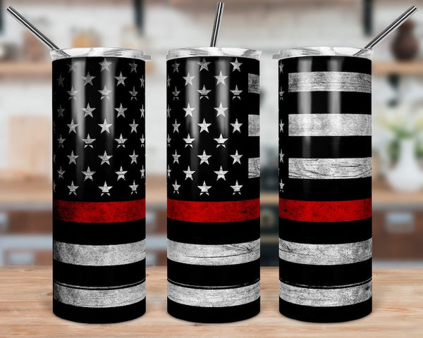 American Flag, Blue, Red, Green, and Yellow Line Skinny Tumbler