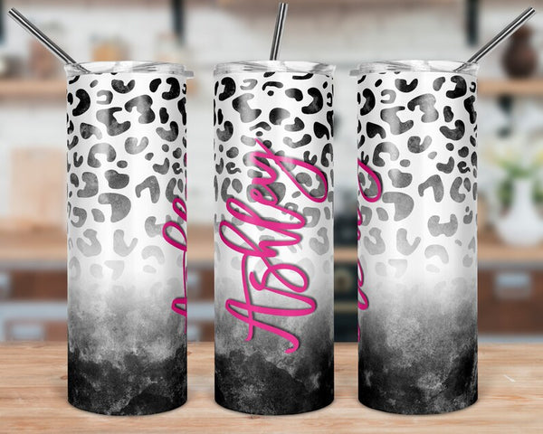 Black Watercolor Leopard Print Skinny Tumbler