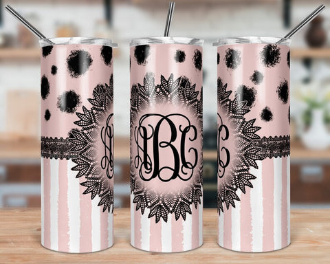 Blush Pink and Black Lace Skinny Tumbler