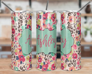 Wooden Floral Leopard Print Skinny Tumbler