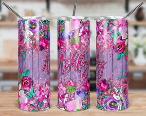 Pink and Purple Glitter Floral Skinny Tumbler