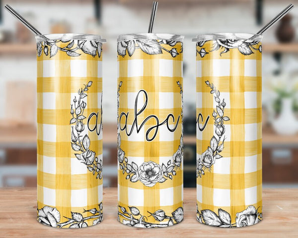 Yellow Buffalo Plaid Gingham Floral Skinny Tumbler