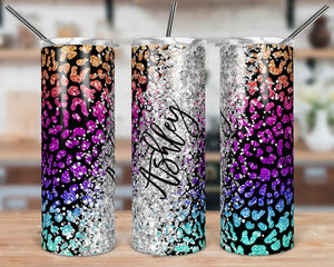 Rainbow Glitter Leopard Skinny Tumbler