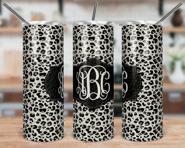 White Leopard Print Skinny Tumbler