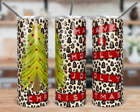 Have a Holly Jolly Christmas Leopard Skinny Tumbler